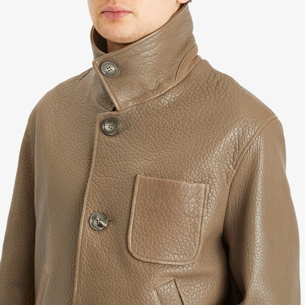 AMI Paris Men's Leather Buttoned Jacket Smoke Grey